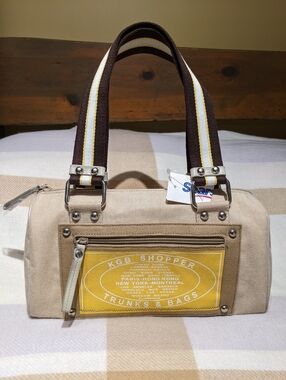 New Sears KGB Canvas Shopper Bag with Yellow Front Panel and Striped Straps